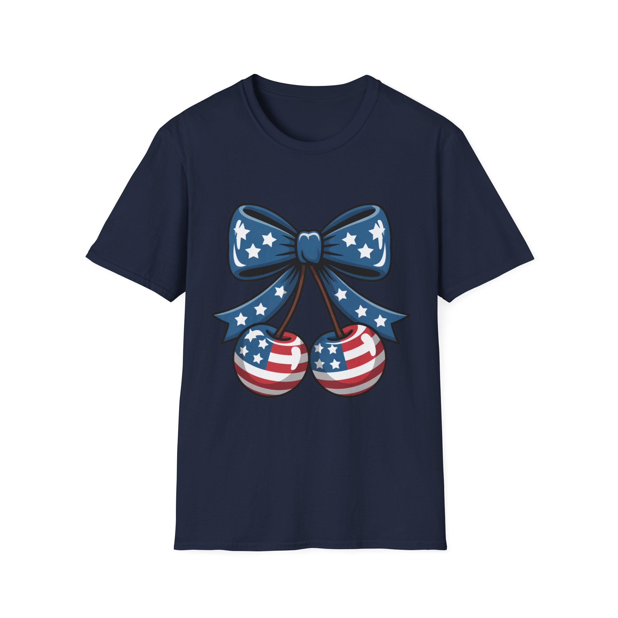 Patriotic Cherry Bow T-Shirt | American Flag Cherries, 4th of July Tee