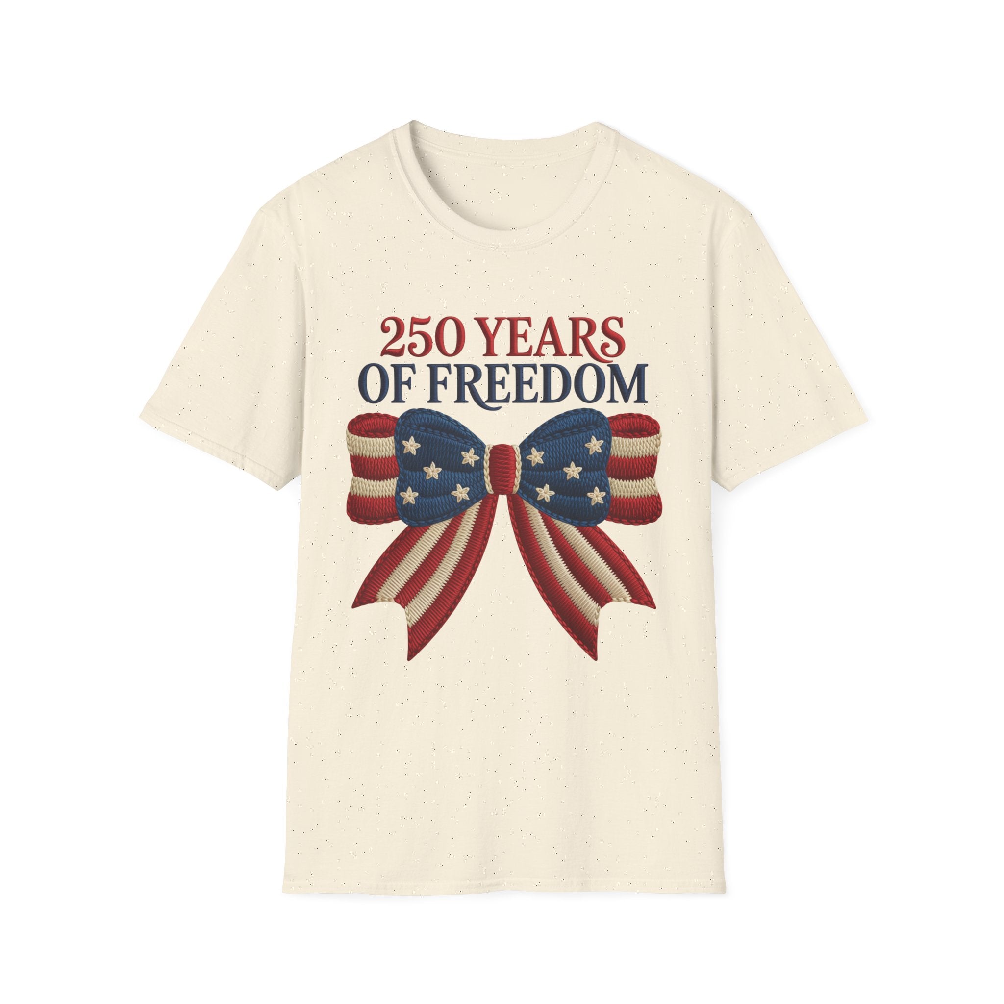 250 Years of Freedom Patriotic T-Shirt — American Flag Bow 4th of July Tee