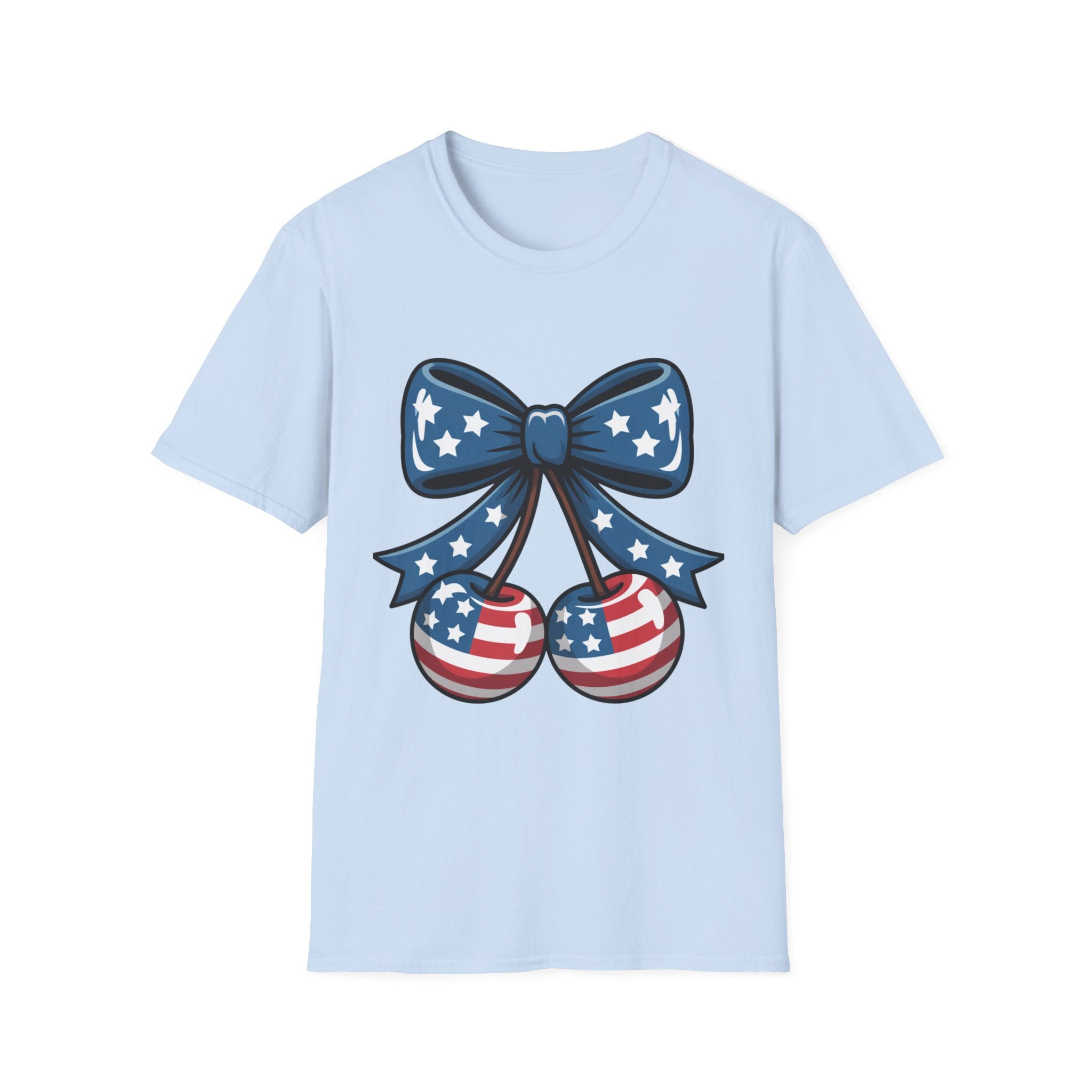 Patriotic Cherry Bow T-Shirt | American Flag Cherries, 4th of July Tee
