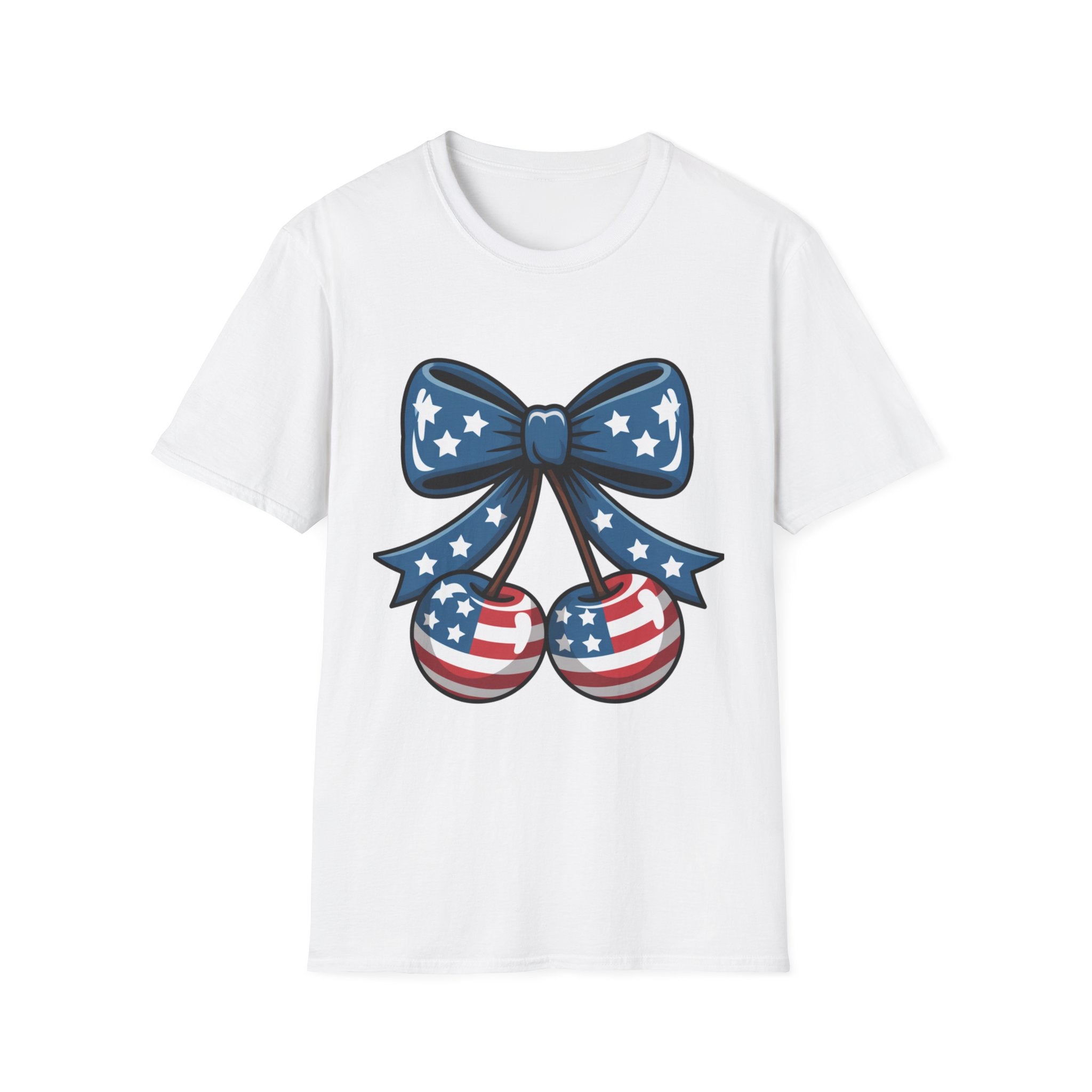 Patriotic Cherry Bow T-Shirt | American Flag Cherries, 4th of July Tee