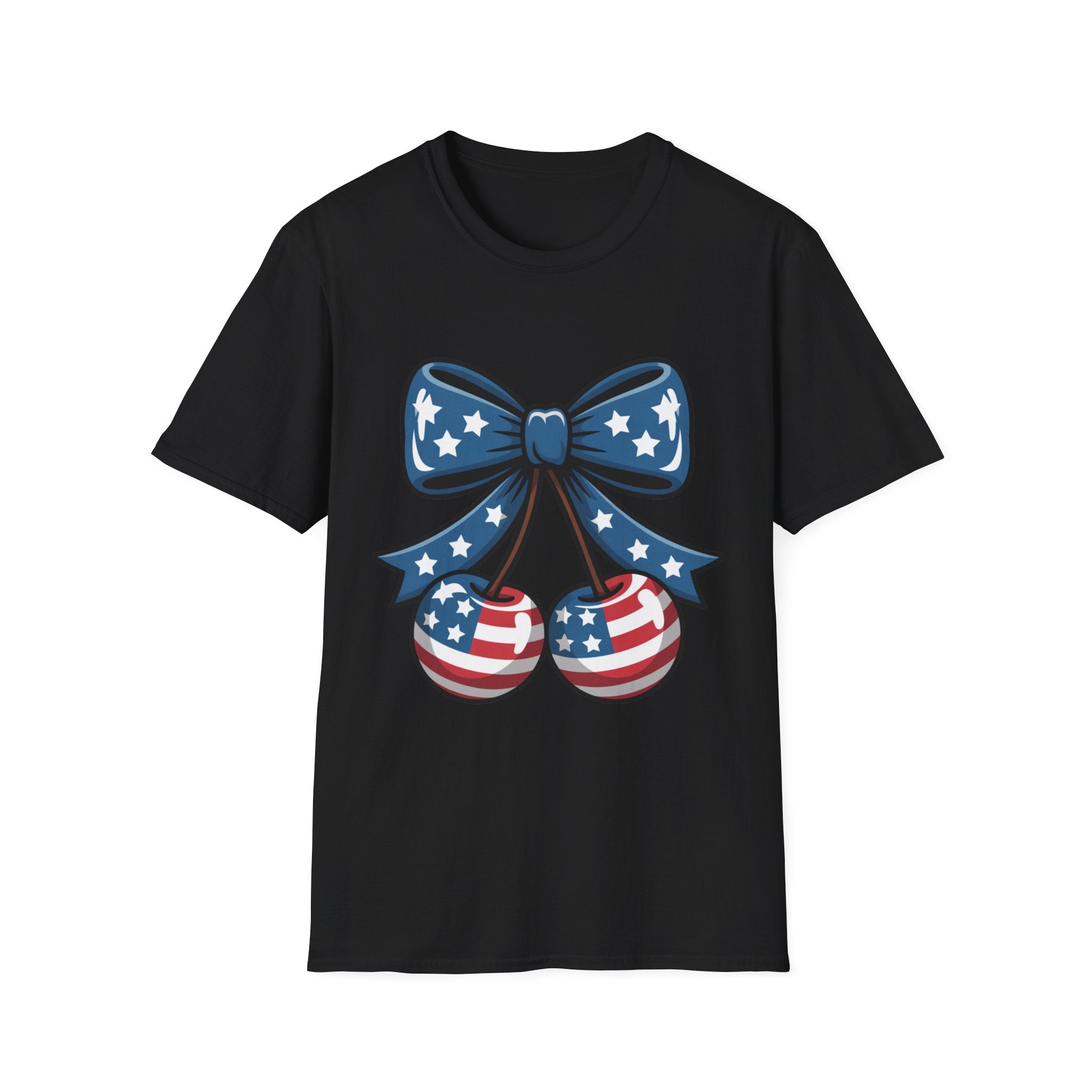 Patriotic Cherry Bow T-Shirt | American Flag Cherries, 4th of July Tee